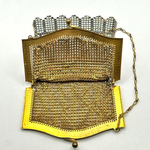 Vintage Mesh Flapper Purse Whiting & Davis Co Metal Chainmail Bag Fringe Design - Picture 5 of 6